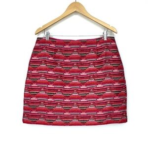 Loft Textile Pink Green Multi Aztec Print Mini Skirt Zipper Hook Closure Size 12